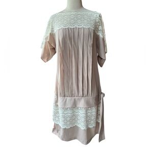 1980s does 20s Flapper Inspired Sears Lace Trim, Drop‎ Waist & Tie Dress